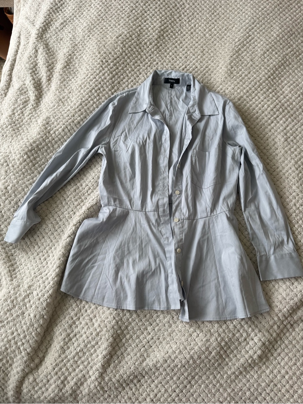 Theory Light Blue Tailored poplin peplum Button-Front shirt